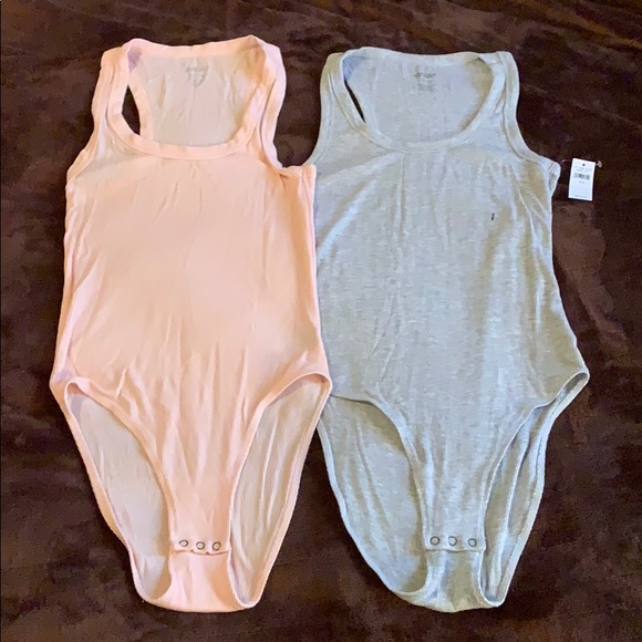 aerie Tops - SMALL Two Aerie Ribbed Bodysuits Pink Gray Small